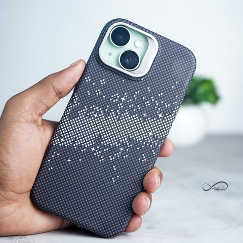 iPhone 15 Back Cover Case | Carbon Fiber Kickstand Mag-X - Galaxy Black