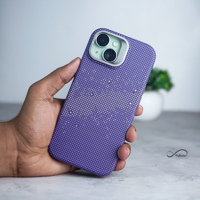 iPhone 15 Plus Back Cover Case | Carbon Fiber Kickstand Mag-X - Galaxy Purple