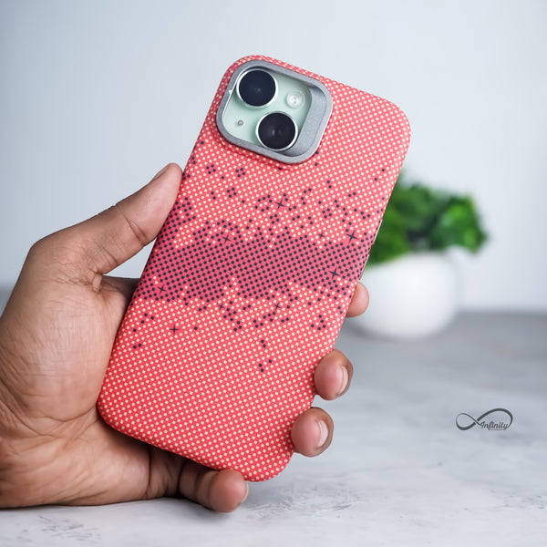 iPhone 15 Plus Back Cover Case | Carbon Fiber Kickstand Mag-X - Galaxy Orange