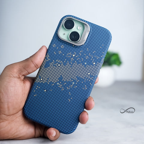 iPhone 15 Back Cover Case | Carbon Fiber Kickstand Mag-X - Galaxy Blue