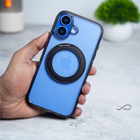 iPhone 16 Back Cover Case | 360 Kickstand Mag-X - Clear Black