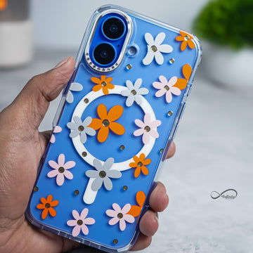 iPhone 16 Back Cover Case | Floral Case Mag-X - Orange