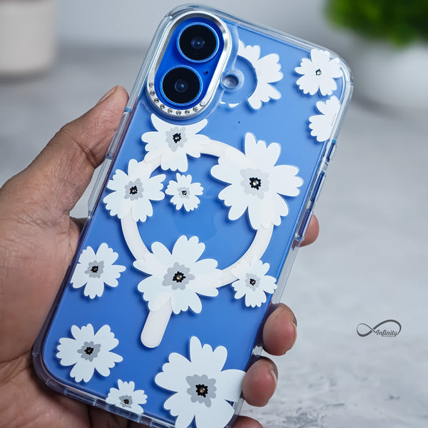 iPhone 16 Back Cover Case | Floral Case Mag-X - White