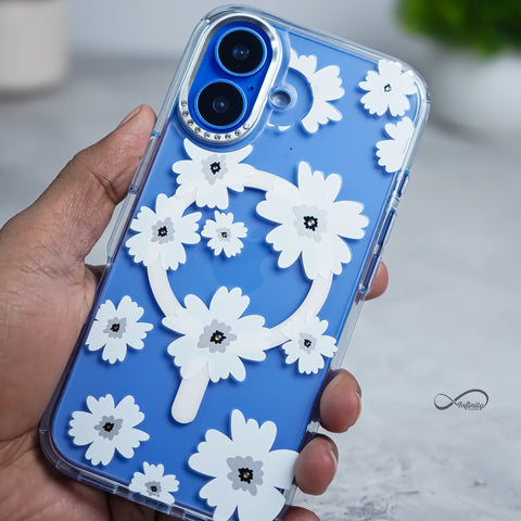 iPhone 16 Back Cover Case | Floral Case Mag-X - White