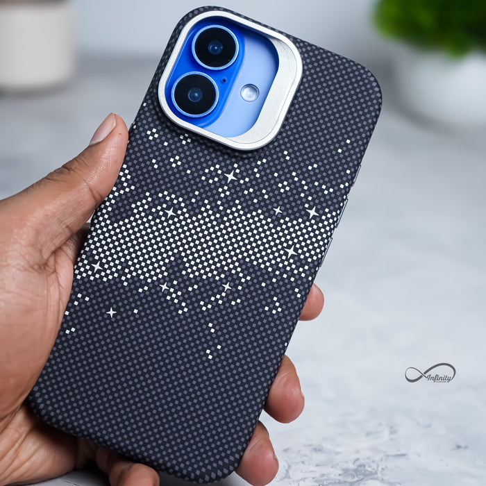 iPhone 16 Back Cover Case | Carbon Fiber Kickstand Mag-X - Galaxy Black