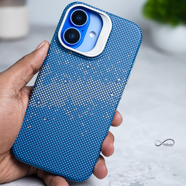 iPhone 16 Back Cover Case | Carbon Fiber Kickstand Mag-X - Galaxy Blue