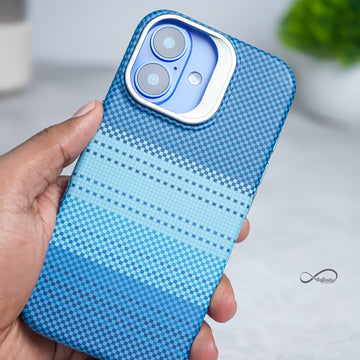iPhone 16 Back Cover Case | Carbon Fiber Bracket Kickstand Mag-X - Moonrise Blue