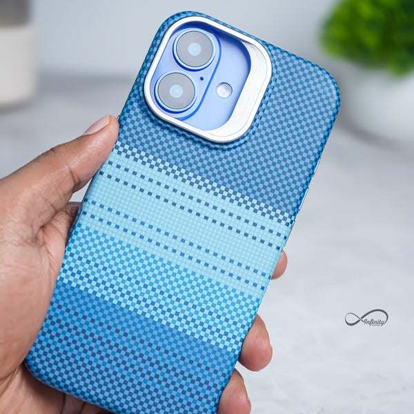 iPhone 16 Back Cover Case | Carbon Fiber Bracket Kickstand Mag-X - Moonrise Blue