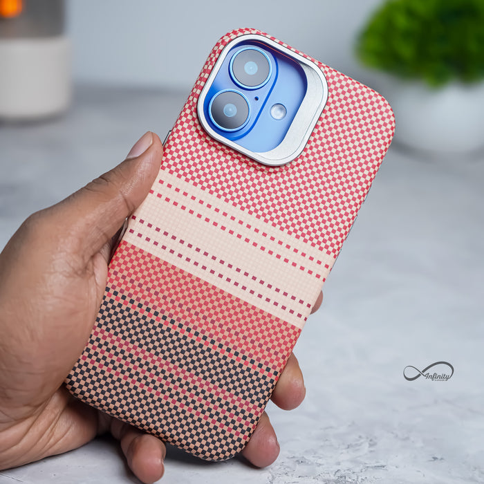 iPhone 16 Back Cover Case | Carbon Fiber Bracket Kickstand Mag-X - Sunset Orange