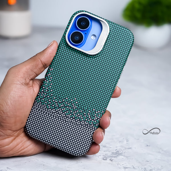 iPhone 16 Back Cover Case | Carbon Fiber Bracket Kickstand Mag-X - Silver Sand Green