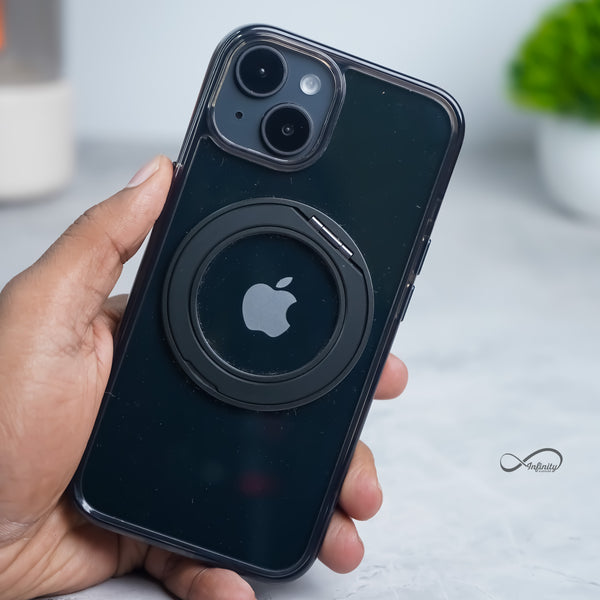 iPhone 14 Back Cover Case | 360 Kickstand Mag-X - Clear Black