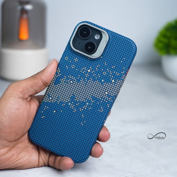 iPhone 13 Back Cover Case | Carbon Fiber Kickstand Mag-X - Galaxy Blue