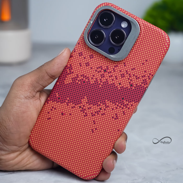 iPhone 14 Pro Back Cover Case | Carbon Fiber Kickstand Mag-X - Galaxy Orange