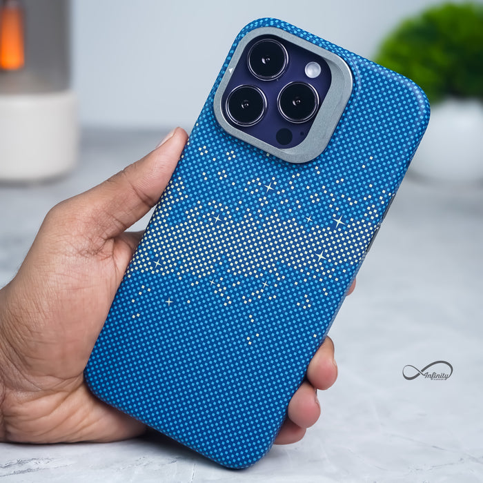 iPhone 14 Pro Back Cover Case | Carbon Fiber Kickstand Mag-X - Galaxy Blue