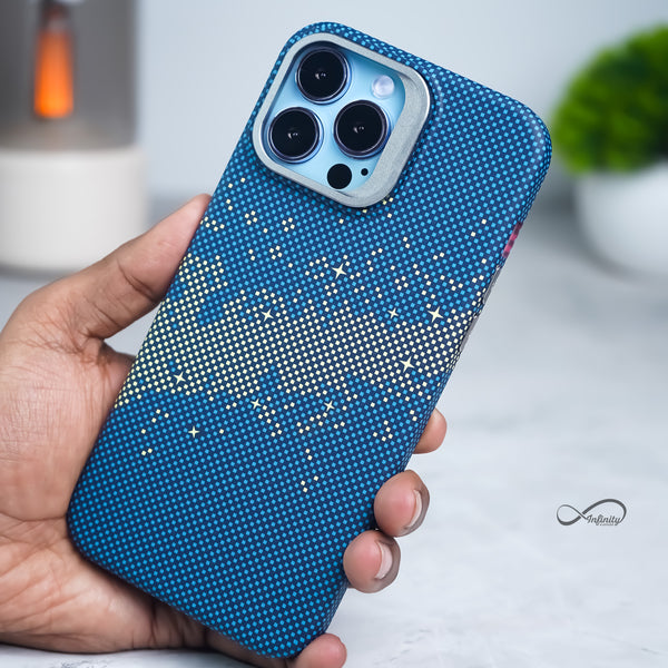 iPhone 13 Pro Max Back Cover Case | Carbon Fiber Kickstand Mag-X - Galaxy Blue