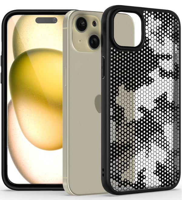 iPhone 15 Plus (FOSO) Back Cover Case - Black (Honeycomb)