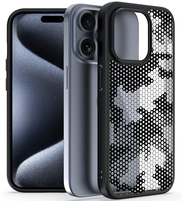 iPhone 15 Pro Max [FOSO] Back Cover Case- Black (Honeycomb)