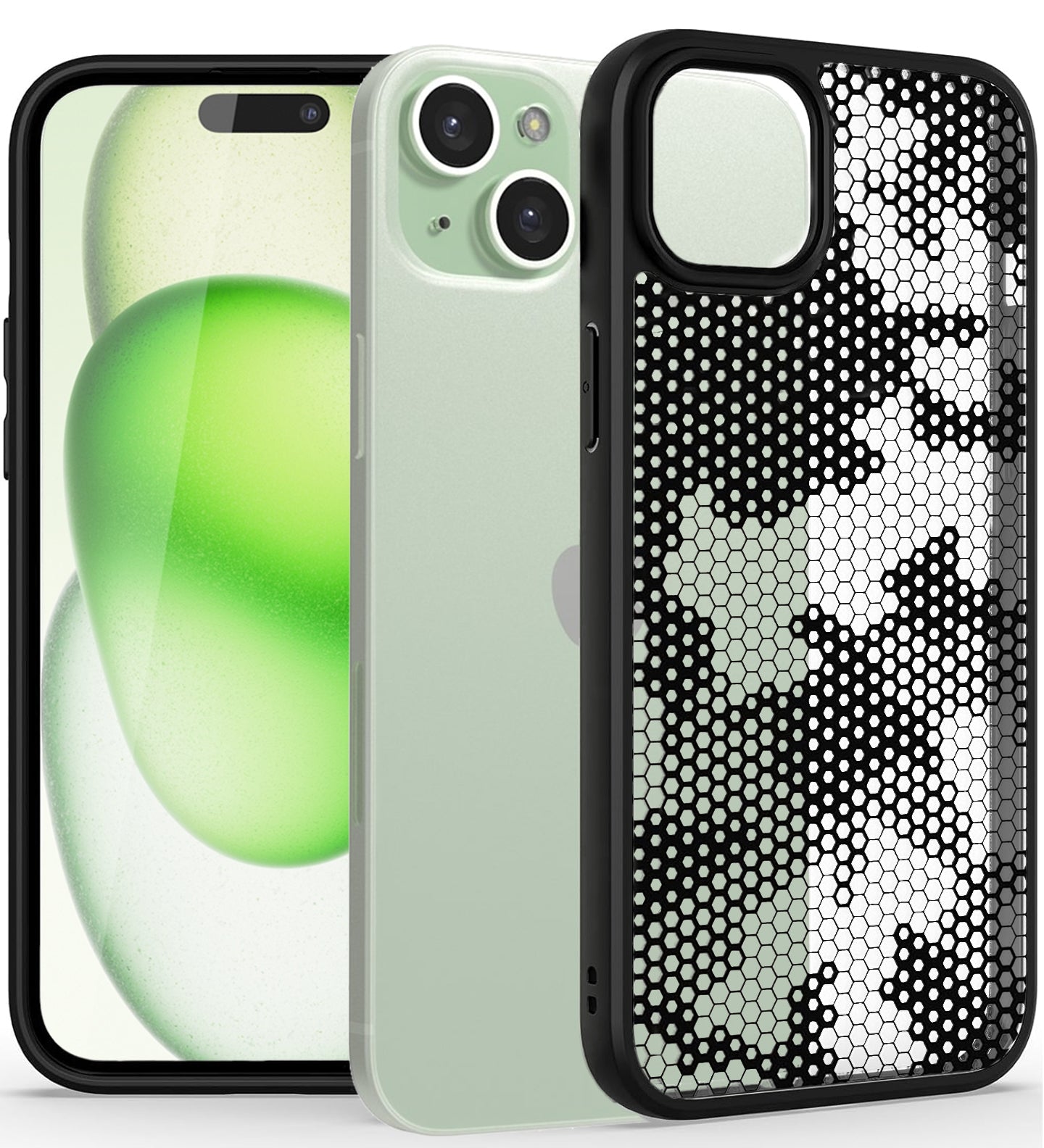 iPhone 15 (FOSO) Back Cover Case - Black (Honeycomb)