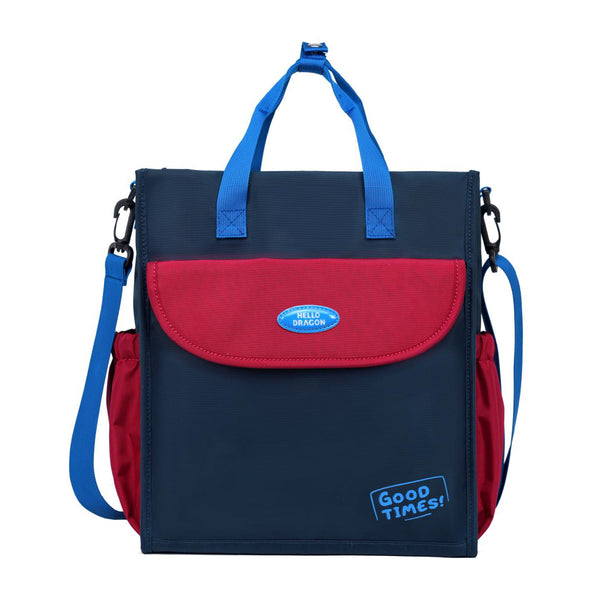Hello Dragon Lunch Bag for Kids Cute “Good Times!” Gradient Design - Blue