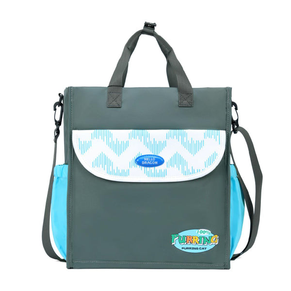 Hello Dragon Lunch Bag for Kids Cute “Purring Cat!” Gradient Design - Gray