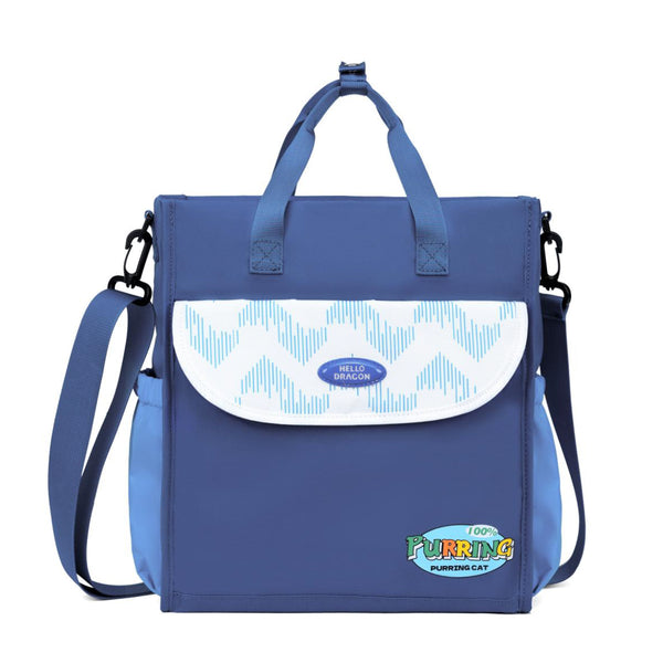 Hello Dragon Lunch Bag for Kids Cute “Purring Cat!” Gradient Design - Light Blue