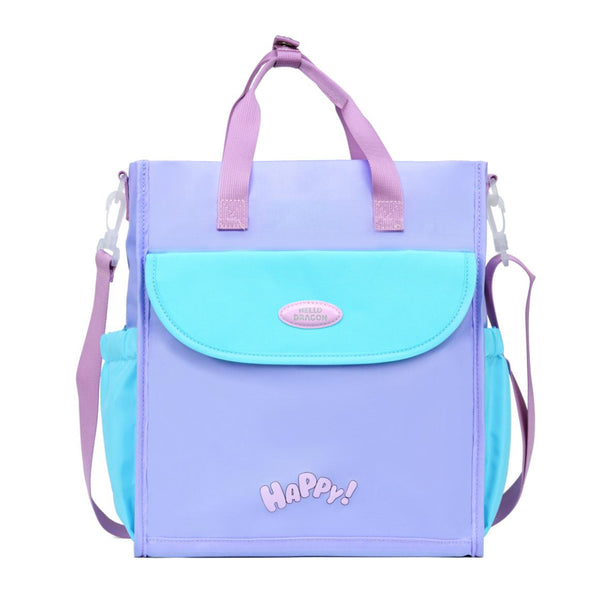 Hello Dragon Lunch Bag for Kids Cute “Happy!” Gradient Design - Purple