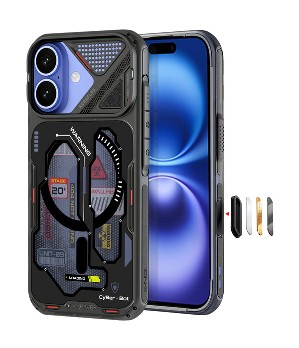 iPhone 16 Back Cover Case | CyBer-Bot Edition iON-X Magnetic - Black