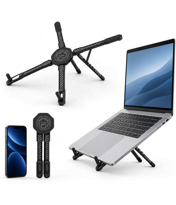 KAPAVER 5-in-1 Magnetic Aluminum Alloy, Foldable, 360° Rotation, 8-Level Height Adjustable | iON-X HaloStand - Carbon Black
