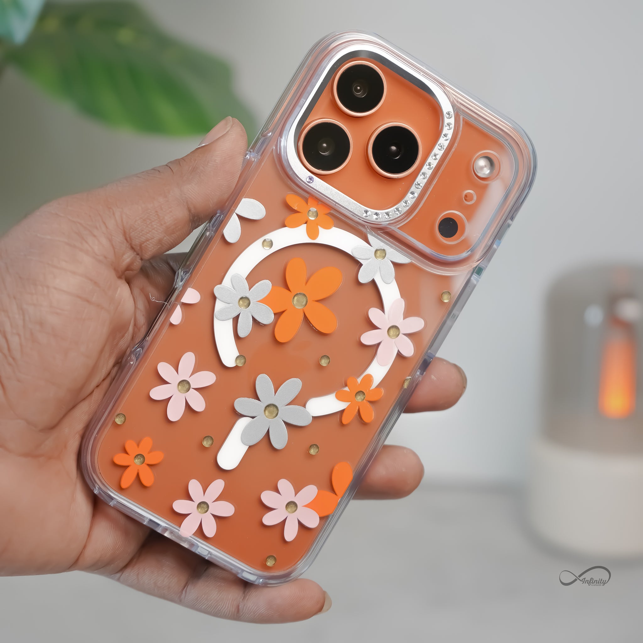 iPhone 17 Pro Back Cover Case | Floral Case Mag-X - Orange