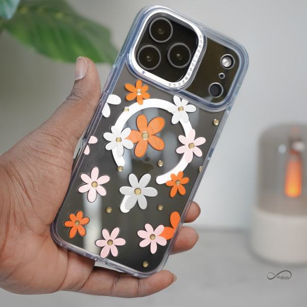 iPhone 17 Pro Max Back Cover Case | Floral Case Mag-X - Orange