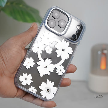 iPhone 17 Pro Max Back Cover Case | Floral Case Mag-X - White