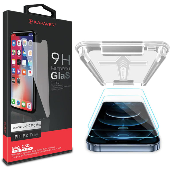 iPhone 12 Pro Max Tempered Glass Screen Protector Guard | Easy FIT - 2 Pack