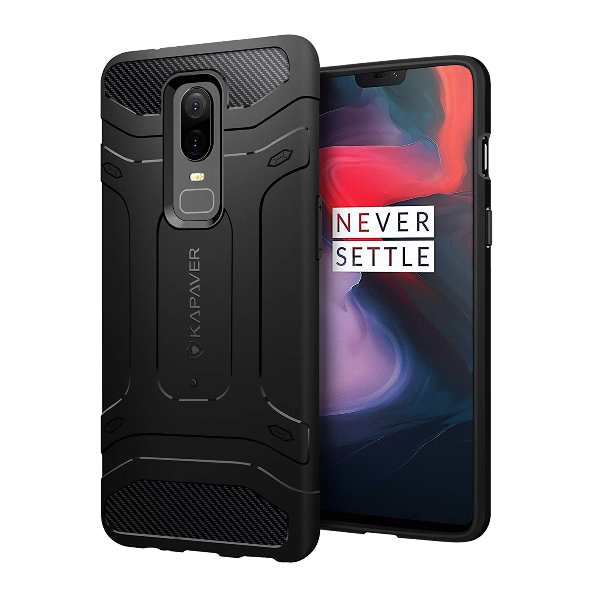 KAPAVER OnePlus 6 Case Premium Tough Rugged Solid Black Shock